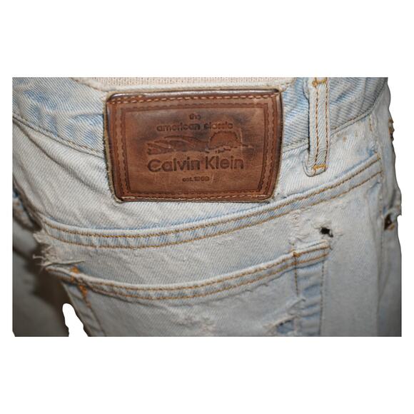 Vintage Calvin Klein USA Distressed Patchwork Jeans Size 34 Peace Sign Y2K - Picture 6 of 11